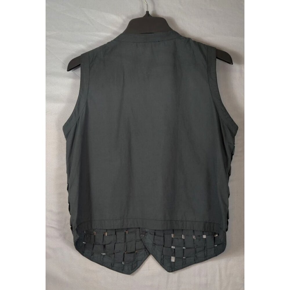 VTG Lattice Woven Vest Black Cotton Rhinestone Ellen Richman Y2K Boho Whimsygoth - Picture 7 of 12